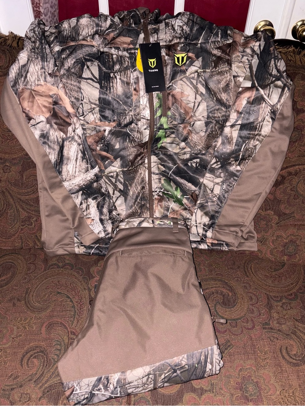 TIDEWE Camo Hunting Jacket and Pants Set - Brown/Green/Black